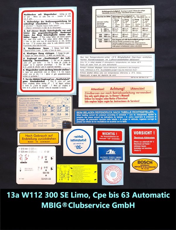 Aufklebersatz Nr.13a W112 300SE Lim, Cpe bis 63 Automatic