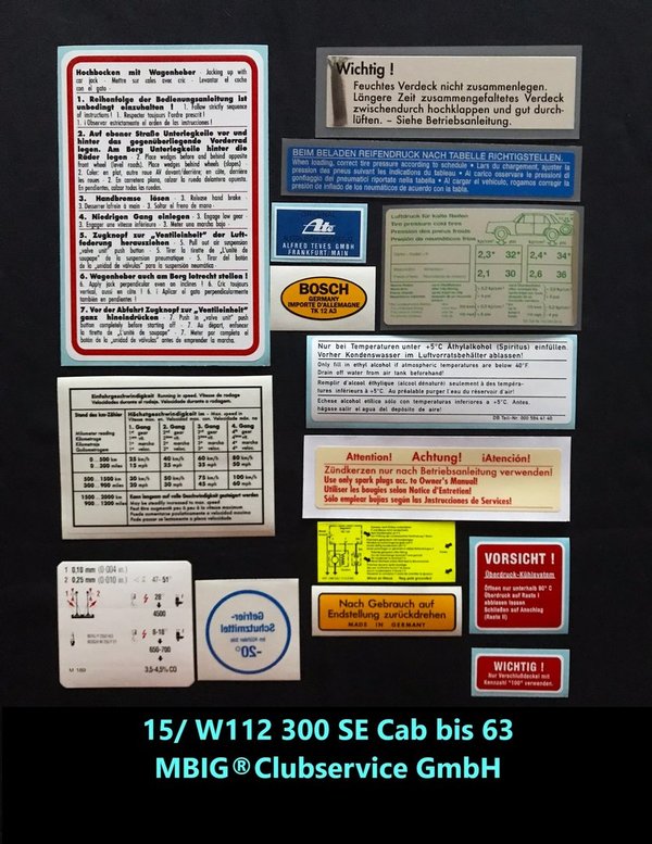Aufklebersatz Nr.15 W112 300 SE Cab bis 63